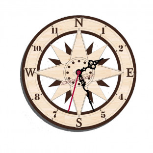 Wooden wall clock Compass