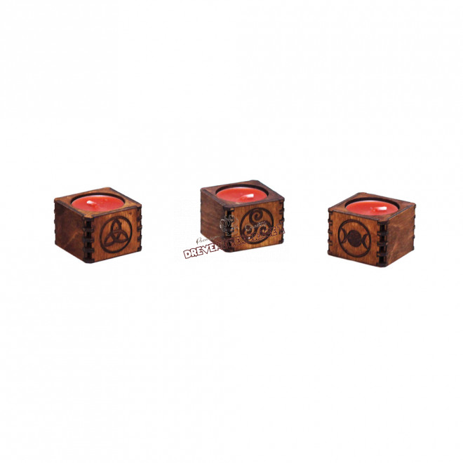 Wooden esoteric candel holder - 3pcs pack